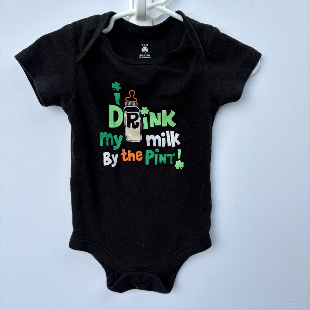 St Patricks Day Baby Bodysuit I Drink My Milk By The Pint Black 6-9M UNB14312C